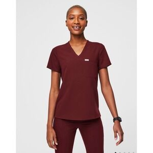 FIGS Catarina One-Pocket Scrub Top Burgundy Maroon V-Neck XS FW1000 Womens